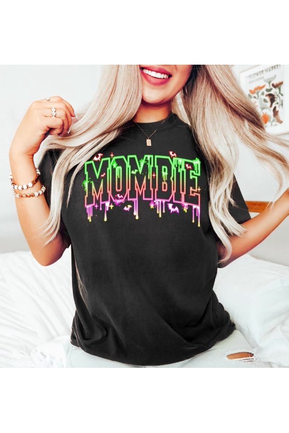 Mombie Halloween Shirt, Funny Spooky Season Tee, Cute Halloween Shirt For Moms, Neon Zombie Mom T-Shirt