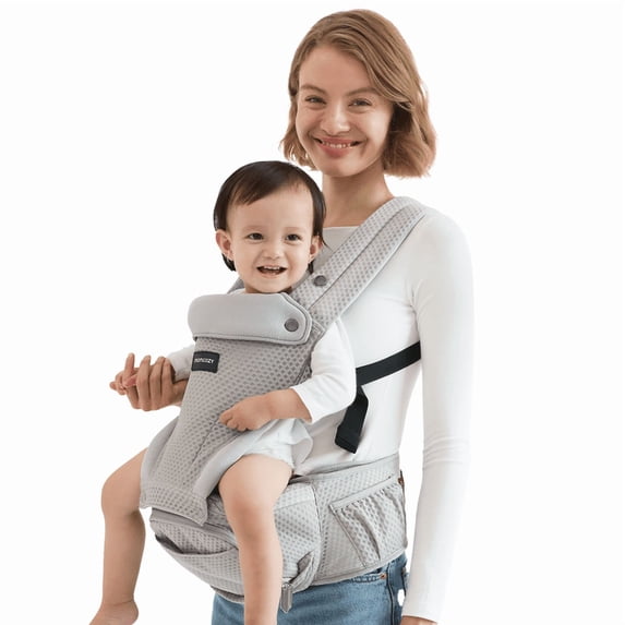 Momcozy Baby Carrier with Hip Seat, 2-in-1 Detachable Hip Seat Carrier for Toddlers up to 44lbs, Forward-Facing Carry for Active Babies Fits Waist Sizes up to 47 Inches, Gray