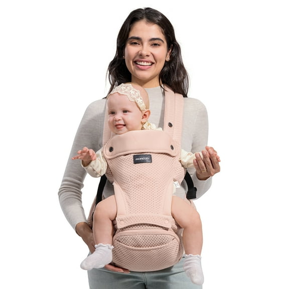Momcozy Baby Carrier with Hip Seat, 2-in-1 Detachable Hip Seat Carrier for Toddlers up to 43lbs, Forward-Facing Carry for Active Babies Fits Waist Sizes up to 46 Inches, Pink