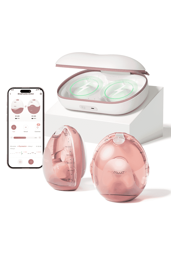 Air 1 Hands-Free Wearable Breast Pump with Wireless Charging Case, App Control, Auto Mode, Full-Milk Alert & Transparent Top for Easy Nipple Alignment, Ultra-Slim Portable Design
