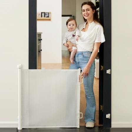 Momcozy Auto Lock Retractable Baby Gate, Stairs Safety Gate for Baby and Pet, 33" X 55", for Stairs, Doorways, Hallways