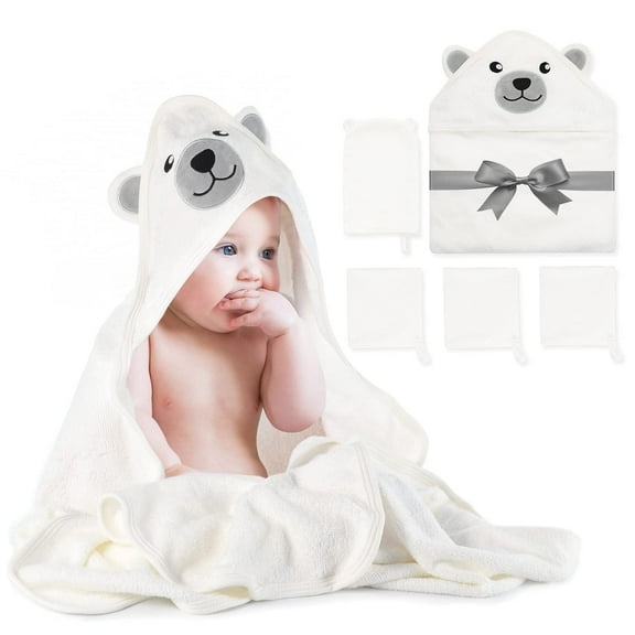 Momcozy Baby Bath Towel Set 5pcs, Baby Towel with Hood 1pcs, Baby Washcloth 3pcs