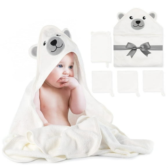 Momcozy Baby Bath Towel Set 5pcs, Baby Towel with Hood 1pcs, Baby Washcloth 3pcs