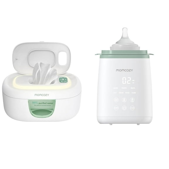 Momcozy Baby Bottle Warmer, 6-in-1 Smart Temperature Control, Fast Baby Food Heater, Steam Sterilizer & Momcozy Baby Wipe Warmer with Spring Design, 4 Modes Temperature, with Night Light
