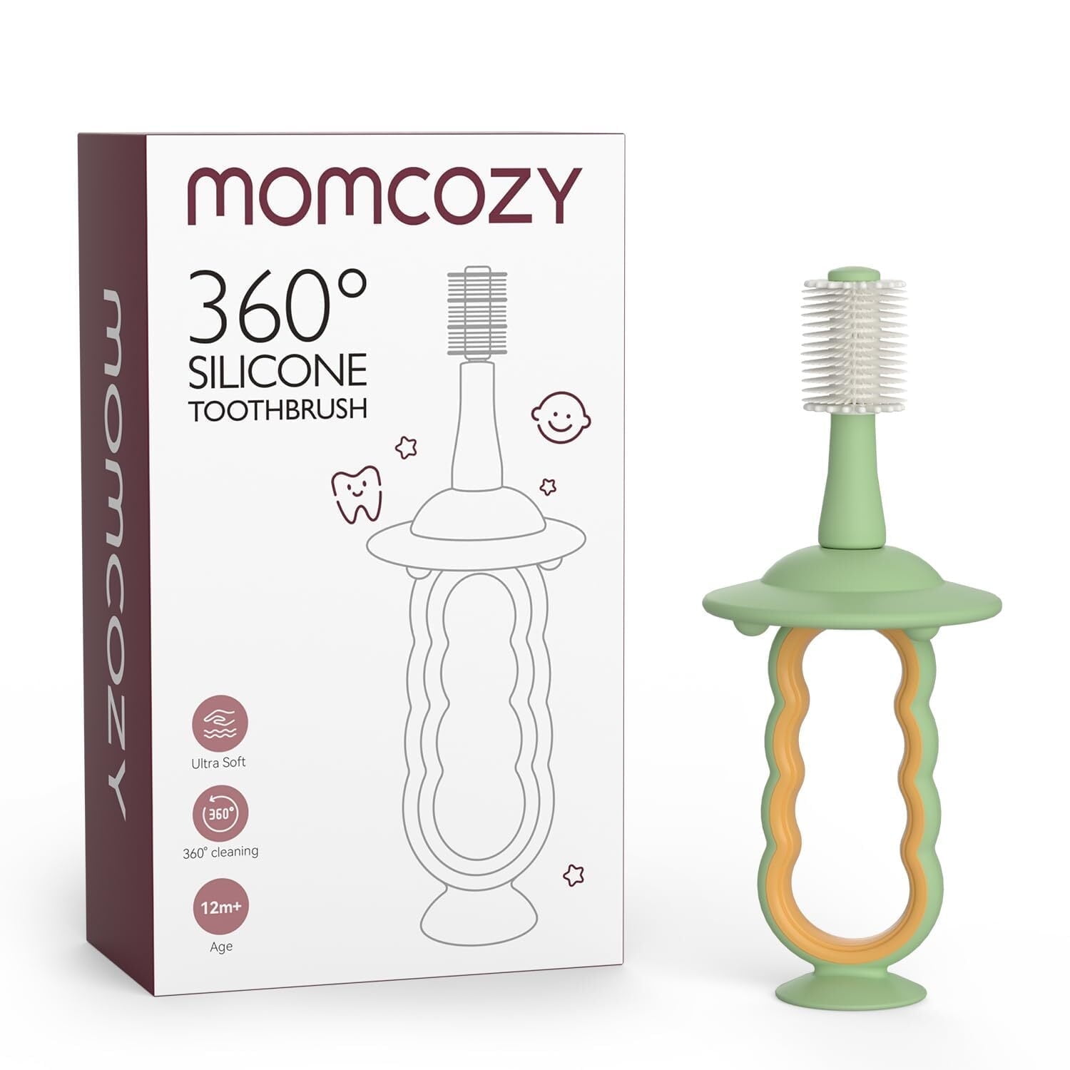 Momcozy Baby/Toddler/Infant Toothbrush, 6 to 12 Months and up,Oral/Tongue Cleaner,Extra Soft, Green
