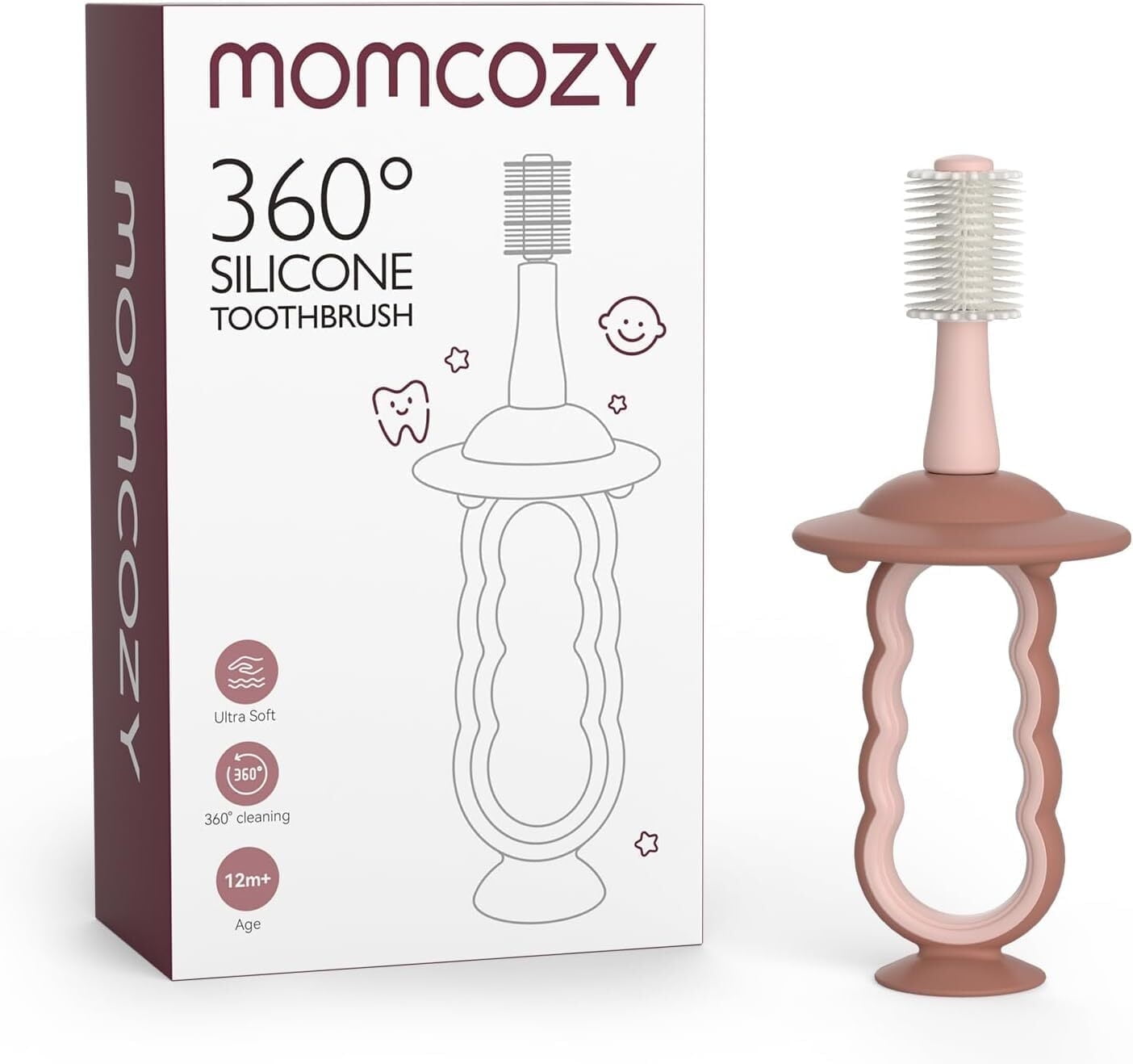 Momcozy Baby/Toddler/Infant Toothbrush, 6 to 12 Months and up,Oral/Tongue Cleaner,Extra Soft, Pink