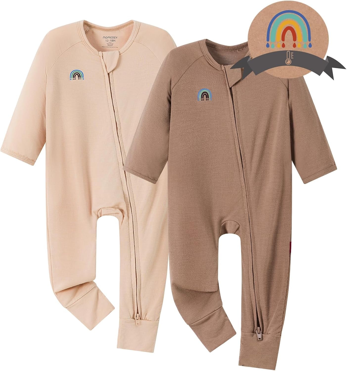 Momcozy Bamboo Fiber Baby Bodysuit 2-Piece Set,No Feet Covered BP002 12-18 Months Pink + Brown