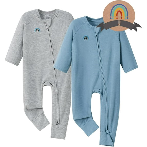 Momcozy Bamboo Fiber Baby Bodysuit 2-Piece Set,No Feet Covered BP002 18-24 Months Blue + Gray