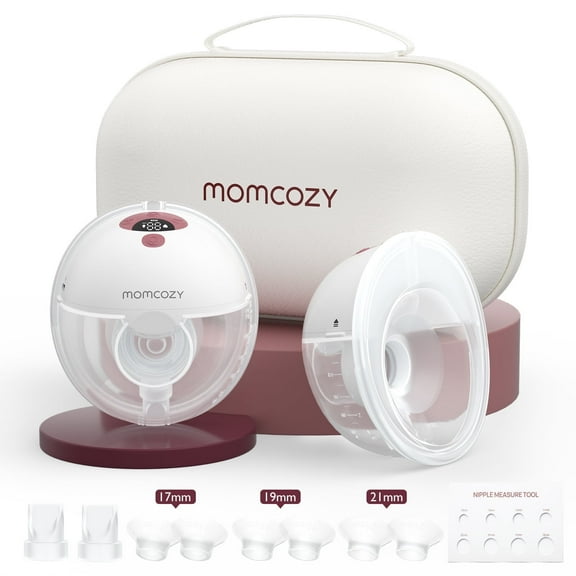 Momcozy Breast Pump Hands Free M5, Wearable Breast Pump of Baby Mouth Double-Sealed Flange with 3 Modes & 9 Levels - 24mm, 2 Pack Cozy Red