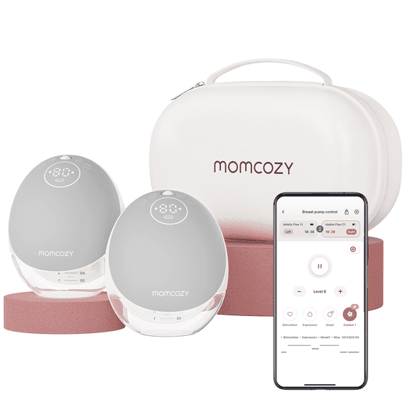 Momcozy Breast Pump Hands Free Mobile Flow | M9, App Discreet Wireless Breast Pump M9, Independent Breastmilk Storage, 2 Pack, Gray