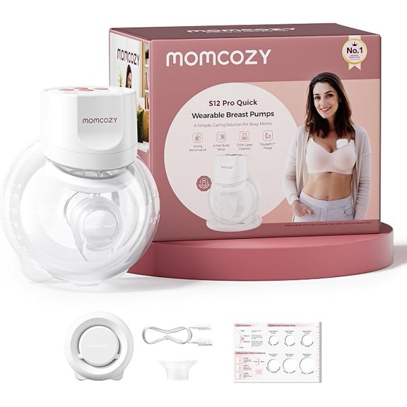 Momcozy Breast Pump S12 Pro Quick, Hands-Free Wearable & Wireless Pump, with DoubleFit Hybrid Flange, 3 Modes & 9 Levels Electric Pump Portable, Smart Display, 24mm Flange, 1 Count, Cozy White