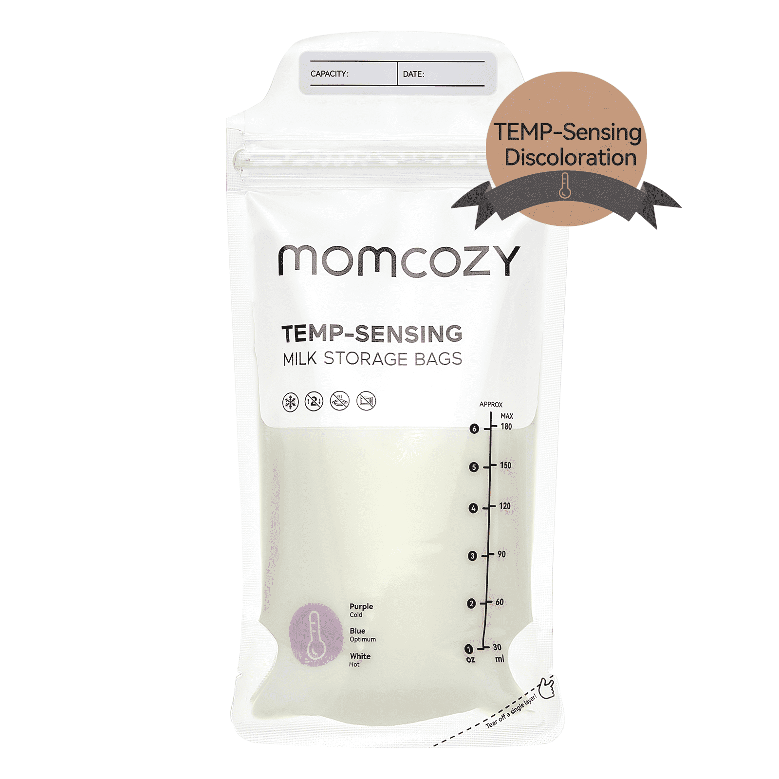 Momcozy Breastmilk Storage Bags 120 Ct, Temp-Sensing