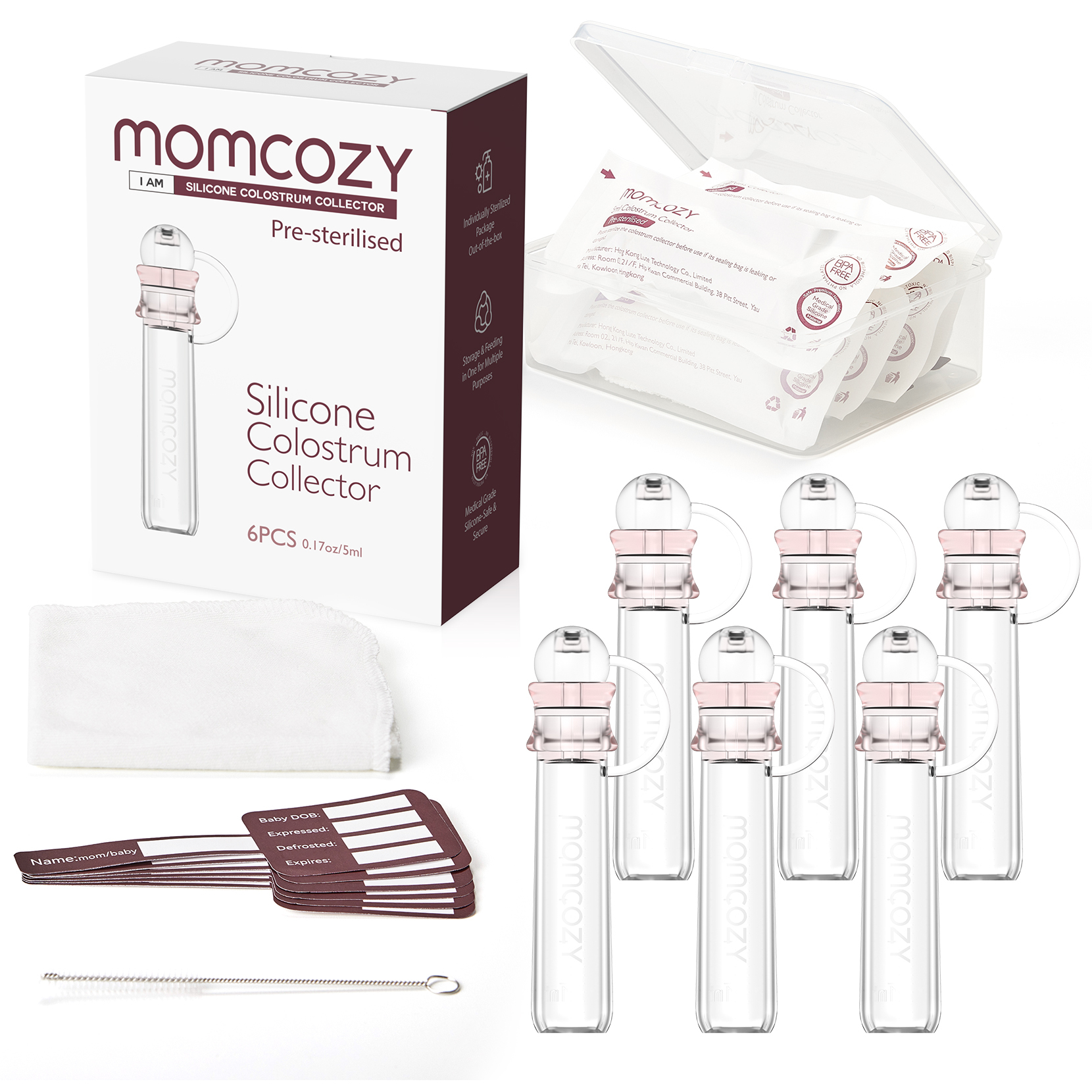 Honeybee Baby Colostrum Collector Kit | Reusable Silicone Breast Milk Collector For Harvesting Colostrum Breastmilk, Pre-Sterilized Includes Storage Case & Cotton Wipe | Set Of 14 Collectors, 5mL Each
