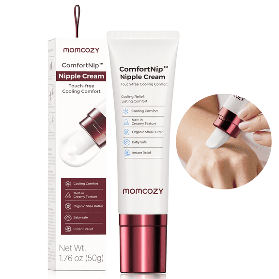 Momcozy ComfortNip Cooling Comfort & Touch Free Nipple Cream, Nipple Cream for Breastfeeding, Instant Relief, Plant-Based Formula, Newborn Essentials with Cooling Ceramic Applicator, 1.76oz