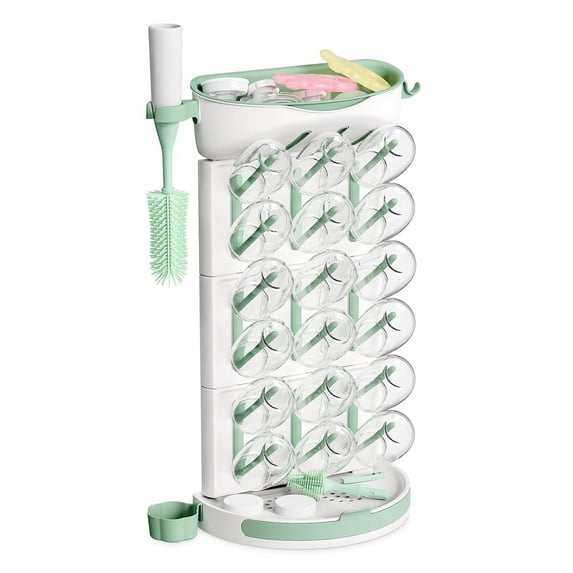 Momcozy DIY Larger Bottle Drying Rack for 18 Bottles, Space Saving Countertop Vertical Rack with Brushes Holder, Detachable Travel Bottle Rack for Baby Accessories & Pump Parts