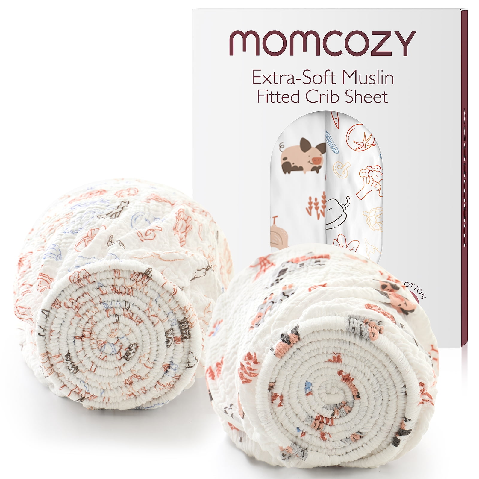 Momcozy Quilted Double Gauze Fitted Sheet, Large, Vegetable Paradise