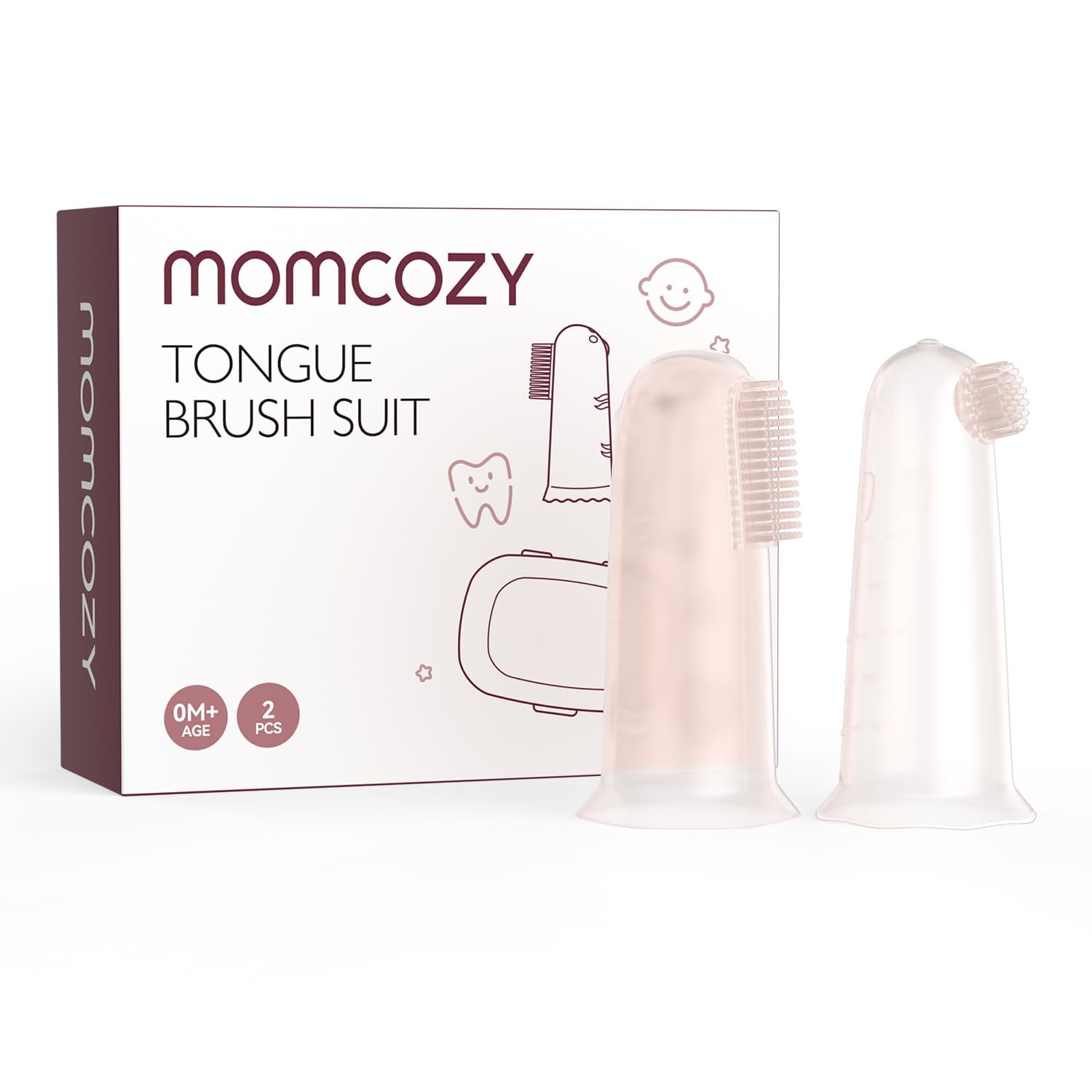 Momcozy Silicone Baby Finger Toothbrush, Soft Training Toothbrush for Infant & Toddler, Oral Cleaner for Teething, 2 Count