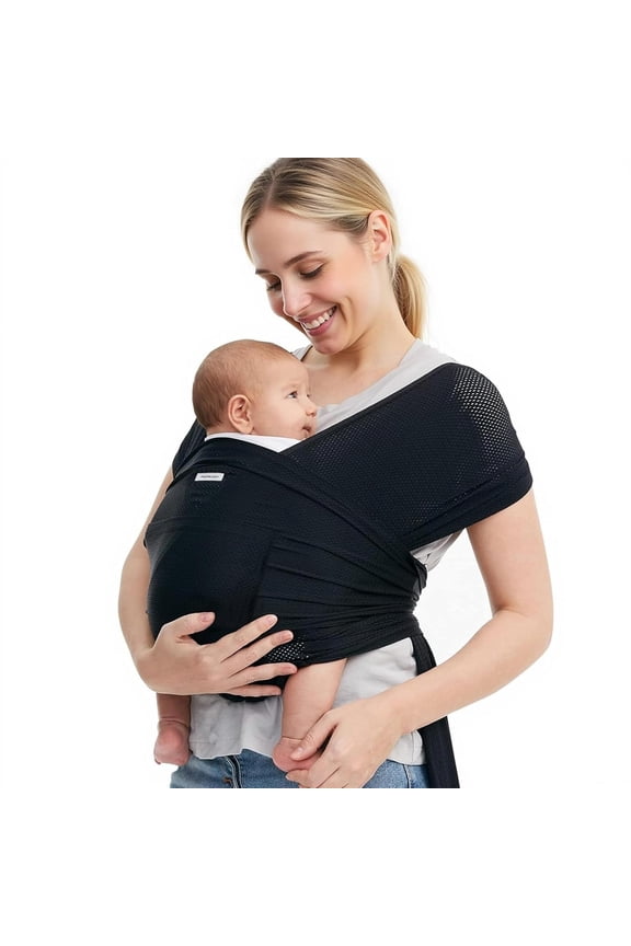 Baby Wrap Carrier, Easy to Wear Baby Carrier Sling Newborn to Toddler 8-35lbs, Lightweight Adjustable Hands Free Baby Sling, Black