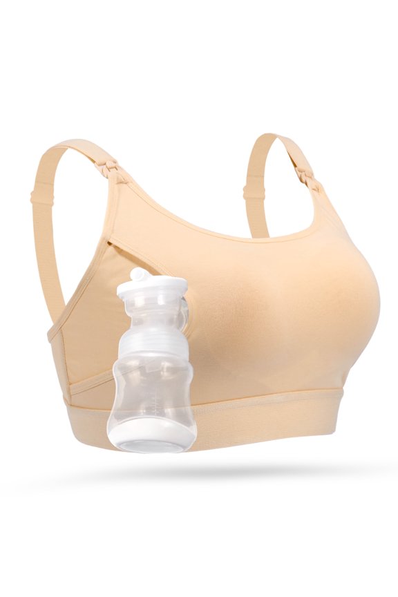 Hands-Free Adjustable Breast Pump Holder and Nursing Bra for Lansinoh, Philips Avent, Spectra, Evenflo and More Breast Pumps (Skin-to-Skin, Large)