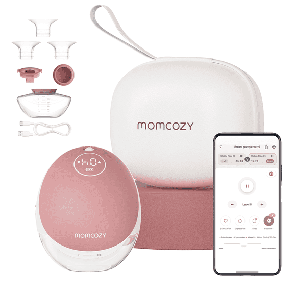 Momcozy Hands Free Breast Pump Mobile Flow, App Discreet Electric Breast Pump M9, Control Personalized, 1 Pack, Cozy Red