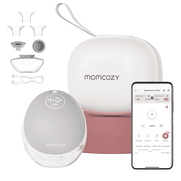 Momcozy Hands Free Breast Pump Mobile Flow | M9, App Control Portable Breast Pump M9, 24mm, 1 Pack, Gray