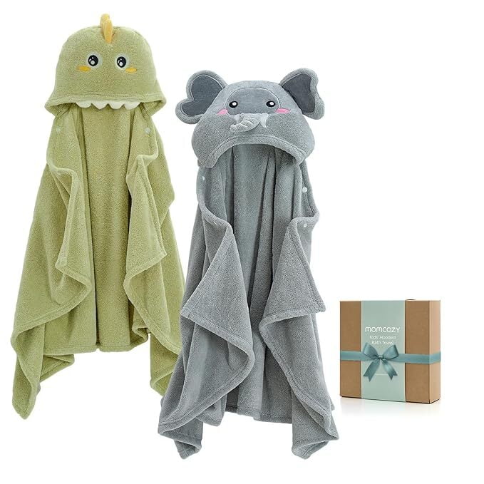 Momcozy Hooded Baby Towels-Visualize Health Label -2 Pack Premium Coral Fleece Bath Towel with Large Size-Ultra Absorbent for Baby Comfort- Great Gift for Newborn, Toddler and Kids(28" L x 55" W)