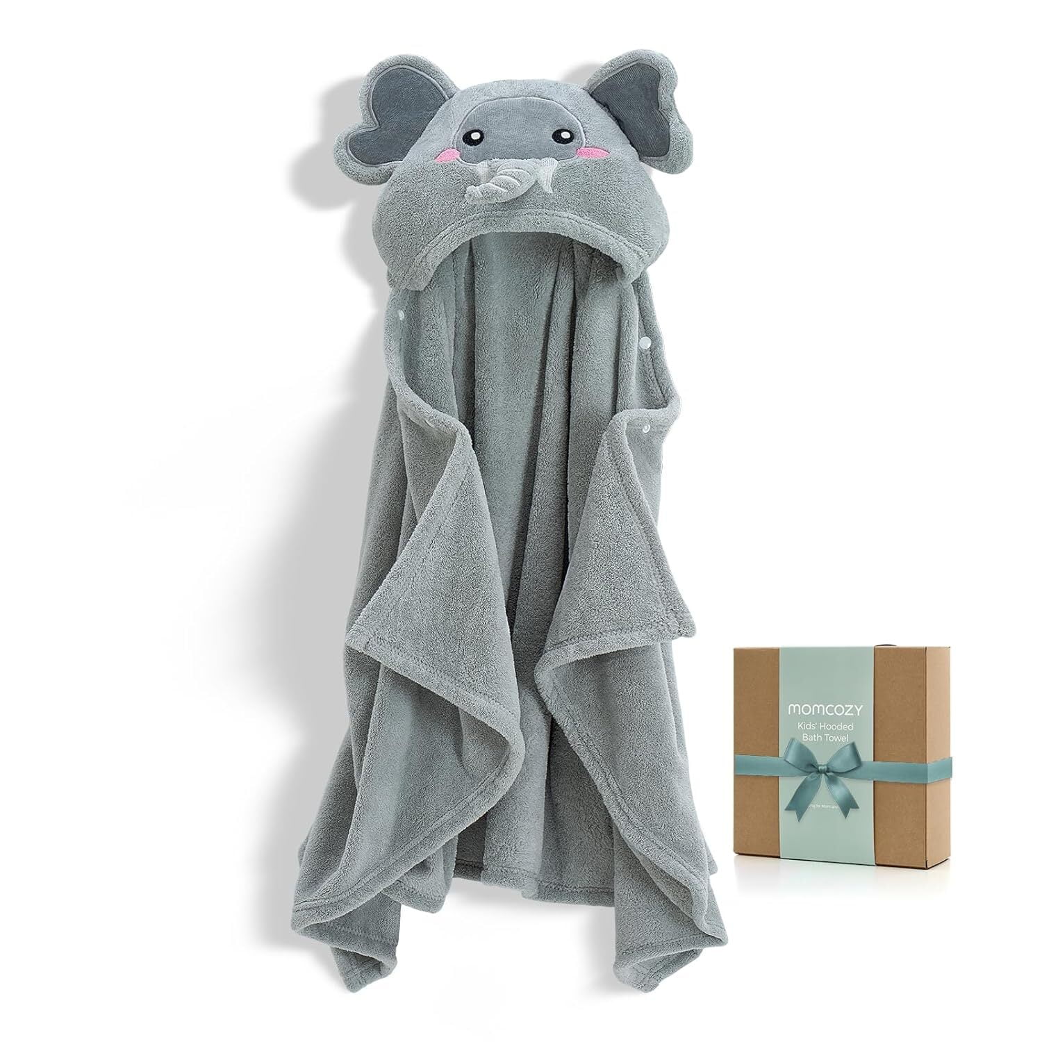 Momcozy Hooded Baby Towels-Visualize Health Label -Soft Premium Coral Fleece Bath Towel -Ultra Absorbent for Baby Cozy and Warm-Bath Essential for Newborn, Infant and Toddler(28 x 55 Inch, L x W)