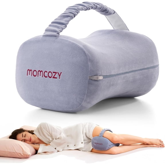 Momcozy Knee Pillow for Side Sleepers with Cooling Cover, Soft Memory Foam Spine Alignment Pregnancy Leg Pillow for HIPS, Back, Sciatica Pain, Fixed Strap for Moving, Wider Contact Even Pressure