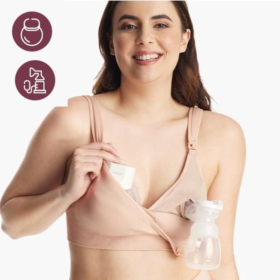 Momcozy Lycra Pumping Bra Hands Free with Fixed Padding for Good Shaping, Comfortable Support Pumping and Nursing Bra in One, Seamless Maternity Breast Pump Bra & Maternity Bra