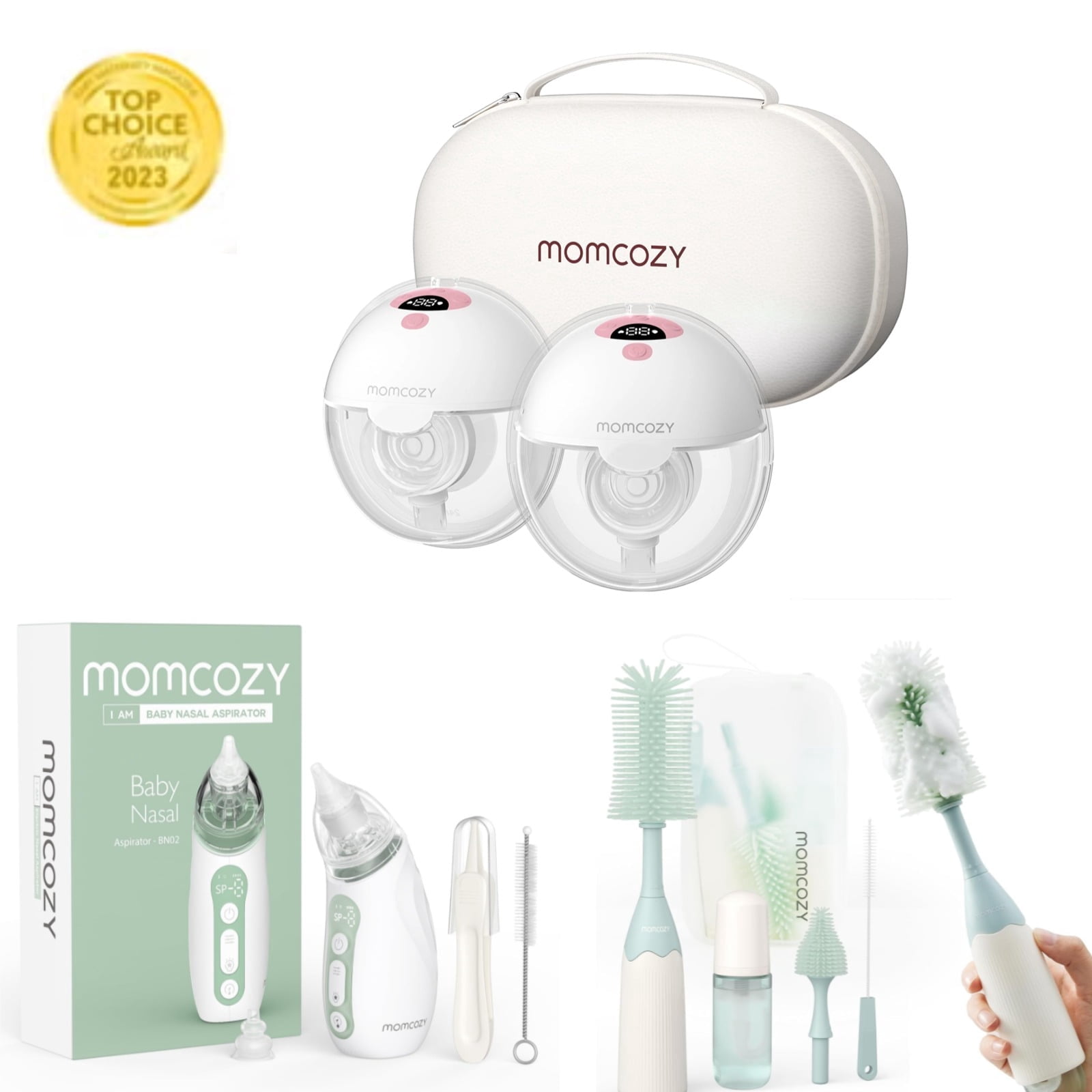 Momcozy M5 Double Breast Pump & Momcozy Bottle Brush Set & Momcozy Baby Nasal Aspirator, Baby Shower Gift