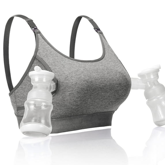 Momcozy Maternity Hands Free Pumping Bra Suitable for Breastfeeding-Pumps, Gray, L