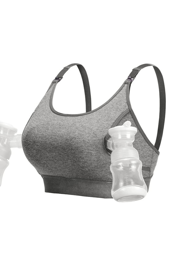 Maternity Nursing Bra, Hands Free Pumping Bra, Maternity Breastfeeding Bras Suitable for Breastfeeding-Pumps, Gray Small