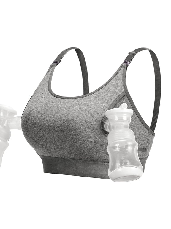 Maternity Nursing Bra, Hands Free Pumping Bra, Maternity Breastfeeding Bras Suitable for Breastfeeding-Pumps, Gray Small