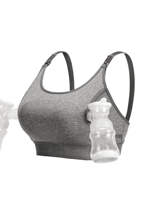 Maternity Nursing Bra, Hands Free Pumping Bra, Maternity Breastfeeding Bras Suitable for Breastfeeding-Pumps, Gray Small
