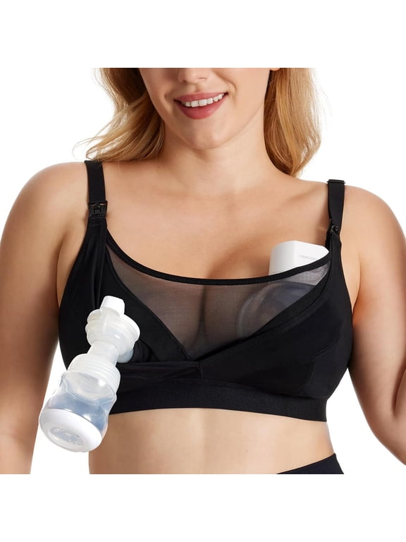 Mesh Support Pumping Bra Hands Free Suitable for 36C-44G, HF018 Comfortable Plus Size Pumping and Nursing Bra in One