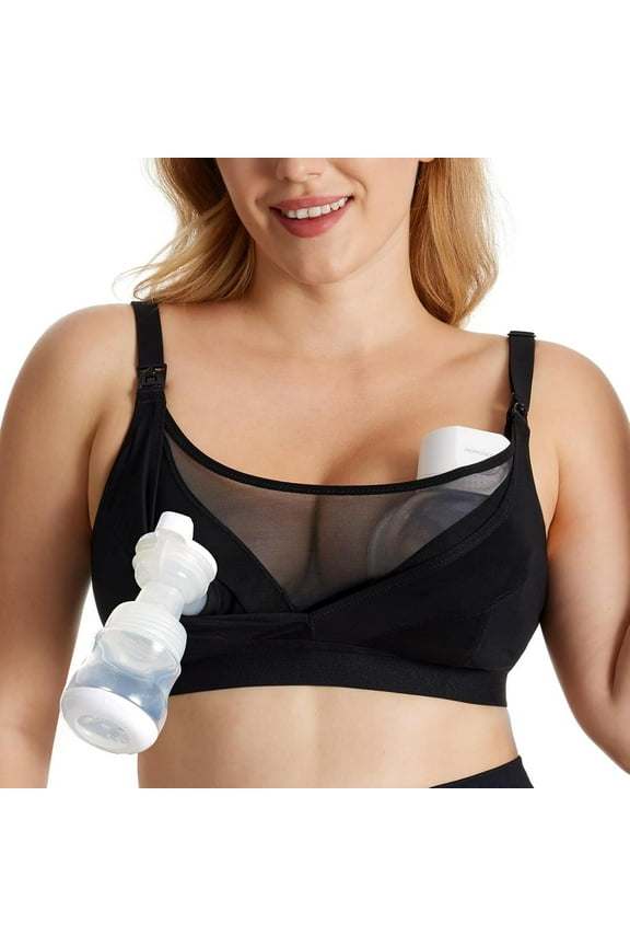 Mesh Support Pumping Bra Hands Free Suitable for 36C-44G, HF018 Comfortable Plus Size Pumping and Nursing Bra in One