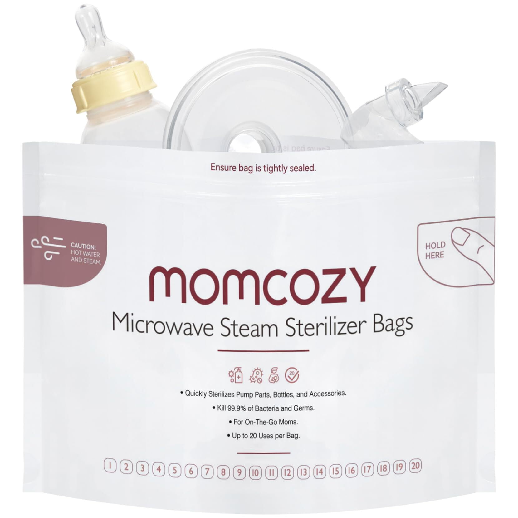 Momcozy Microwave Steam Sterilizer Bags, 8 Count Travel Sterilizer Bags  Reusable for Breast Pump Parts/Baby Bottles 