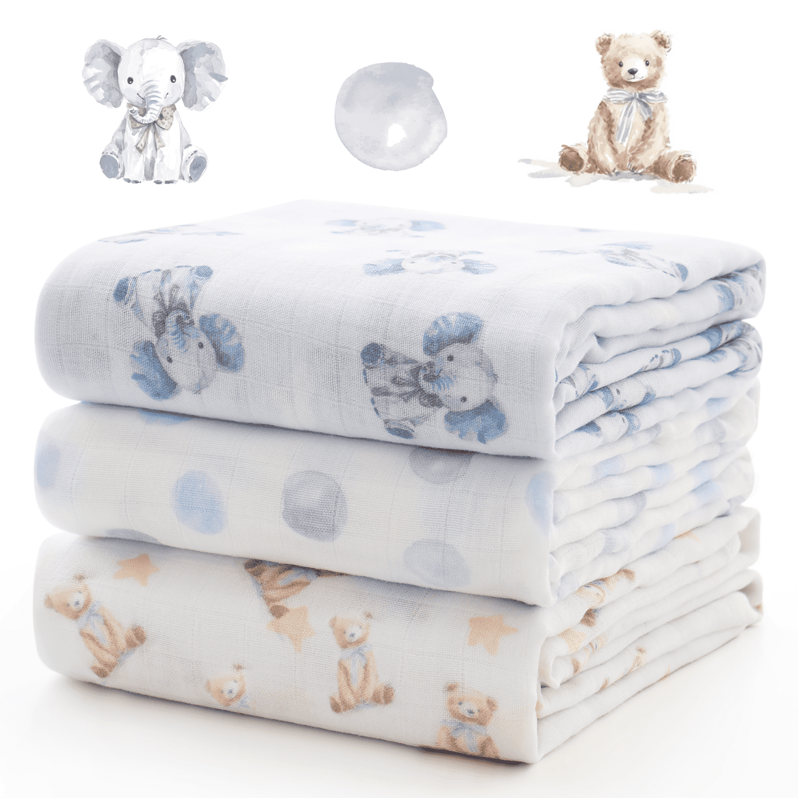 Momcozy Muslin Swaddle Blankets, 3 Pack, Breathable 2-Layer Gauze Large 47'' x 47'' Baby Swaddling Receiving Blanket Wraps for Newborn Boys Girls, Innocence