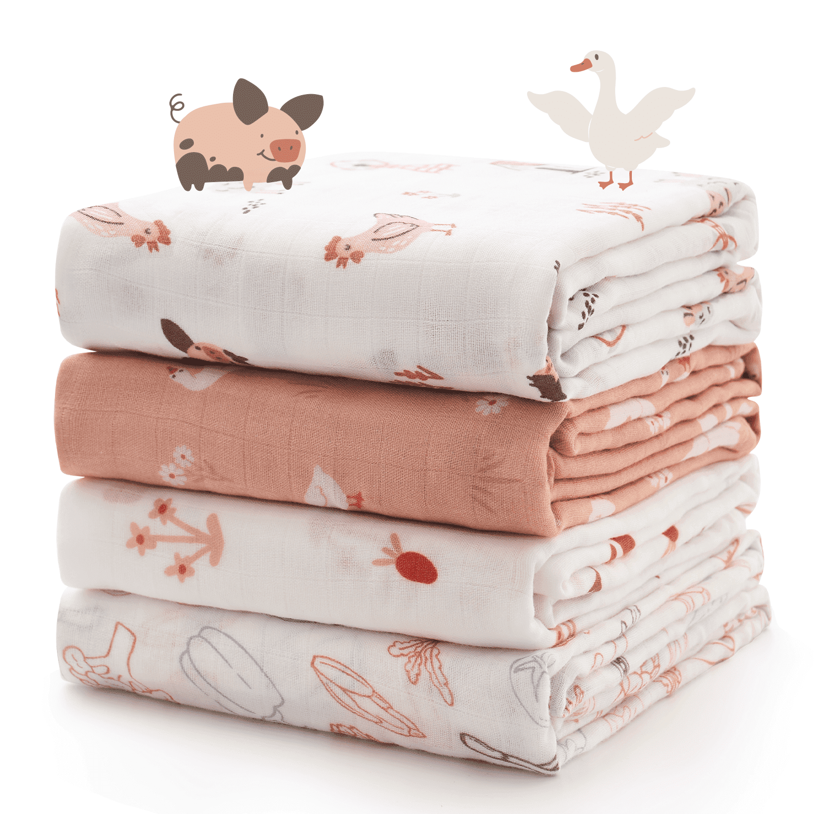 Momcozy Muslin Swaddle Blankets, 4 Pack, Breathable 2-Layer Gauze Large 47'' x 47'' Baby Swaddling Receiving Blanket Wraps for Newborn Boys Girls