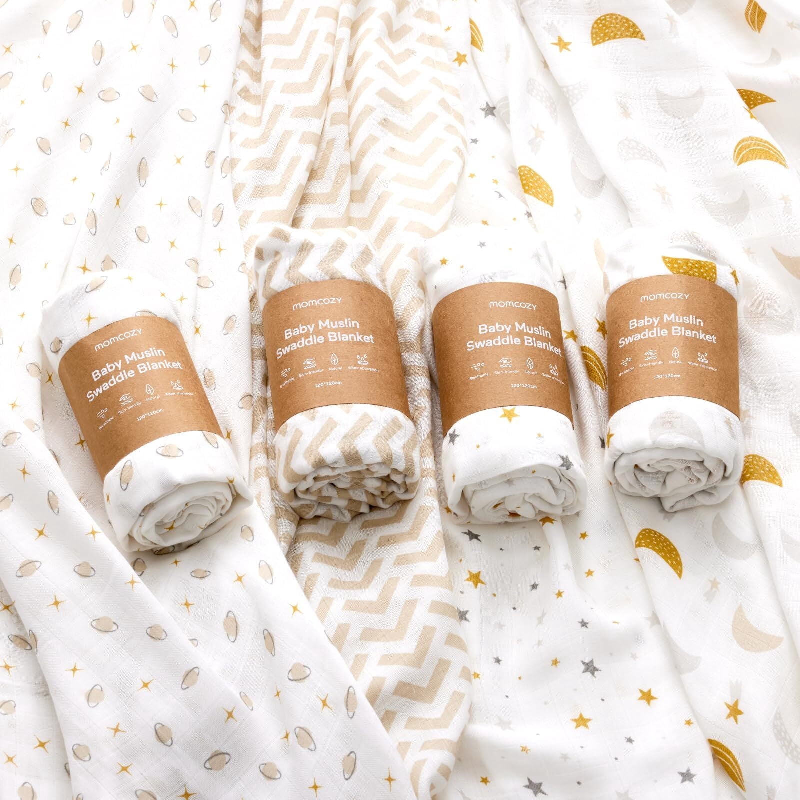 Momcozy Muslin Swaddle Blankets, 47 x 47 in, Breathable 2-Layer