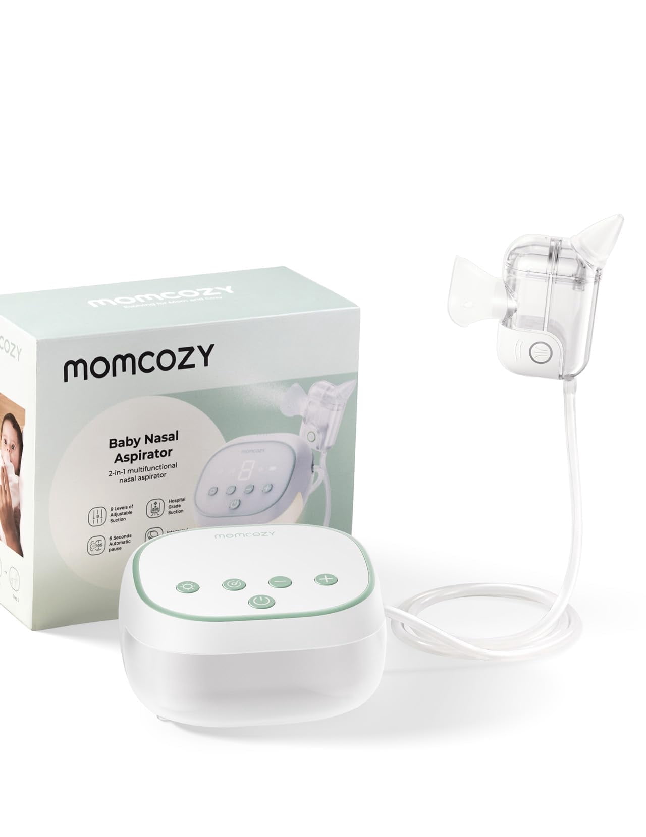 Momcozy BreezyClear Pro™ Nasal Aspirator for Baby, Hospital-Grade 75 kPa, 9 Adjustable Suction Levels, with Light & Music