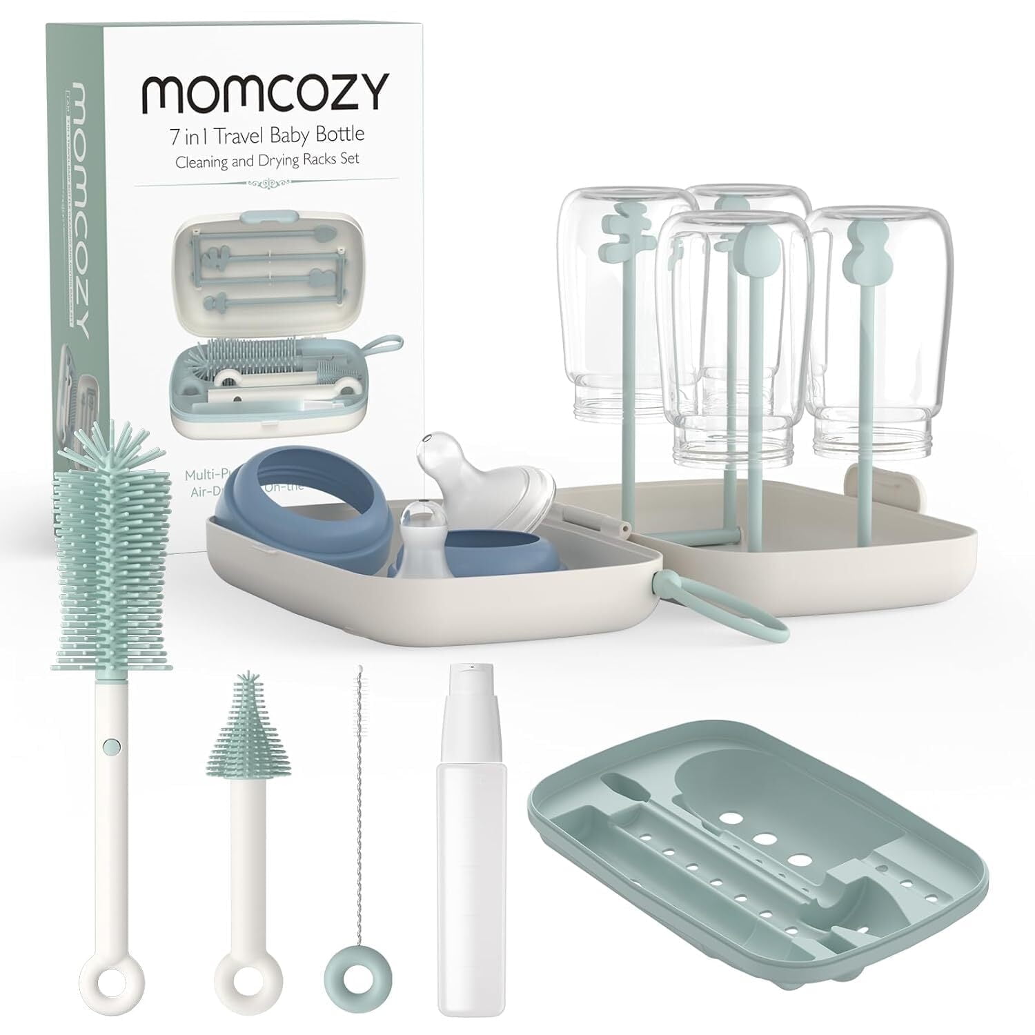 Walmart exclusive discounts  Momcozy Portable Bottle Brush Set - Baby Bottle Cleaner Kit with Silicone Brush, Drying Rack - 6 in 1 Bottle Cleaning Tool for Home and Travel Green 1 Set