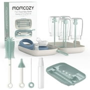 Momcozy Portable Bottle Brush Set - Baby Bottle Cleaner Kit with Silicone Brush, Drying Rack - 6 in 1 Bottle Cleaning Tool for Home and Travel Green 1 Set
