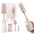 thumbnail image 1 of Momcozy Portable Bottle Brush Set - Baby Bottle Cleaner Kit with Silicone Brush, Drying Rack - 6 in 1 Bottle Cleaning Tool for Home and Travel Pink 1 Set, 1 of 8