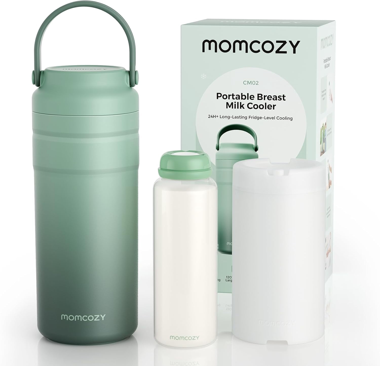 Momcozy Portable Breast Milk Cooler for Travel, 24H Ice-Free Cooling Breastmilk Storage Bottles Container, 12oz Leak Proof Outdoor Small Freezer