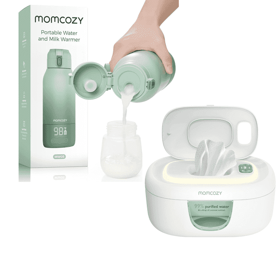 Momcozy Portable Milk Warmer for Travel – Dual Heating Modes for Breast Milk and Momcozy Baby Wipe Warmer, Innovative Spring Design, 4 Modes of Temperature Heating Control, with Night Light
