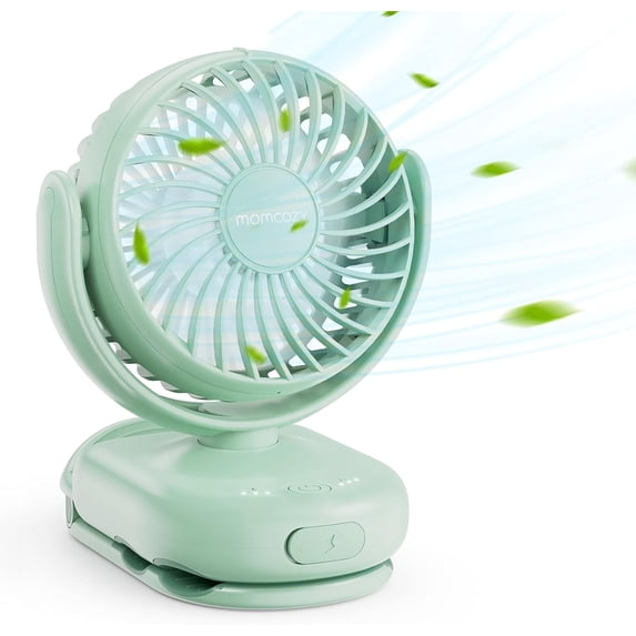 Momcozy Portable Stroller Fan with Clip | 4-Speed Mini-Fan for Carrier | Personal Fans Ultra Light 0.26lb | Gaps ≤4.5mm | Handheld Cooling | Rechargeable Rotate for Diaper Backpack/Table/Chair