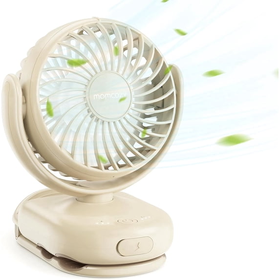 Momcozy Portable Stroller Fan with Clip | 4-Speed Mini-Fan for Carrier | Personal Fans Ultra Light 0.26lb | Gaps ≤4.5mm | Handheld Cooling | Rechargeable Rotate for Diaper Backpack/Table/Chair