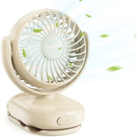 Momcozy Portable Stroller Fan with Clip | 4-Speed Mini-Fan for Carrier | Personal Fans Ultra Light 0.26lb | Gaps ≤4.5mm | Handheld Cooling | Rechargeable Rotate for Diaper Backpack/Table/Chair