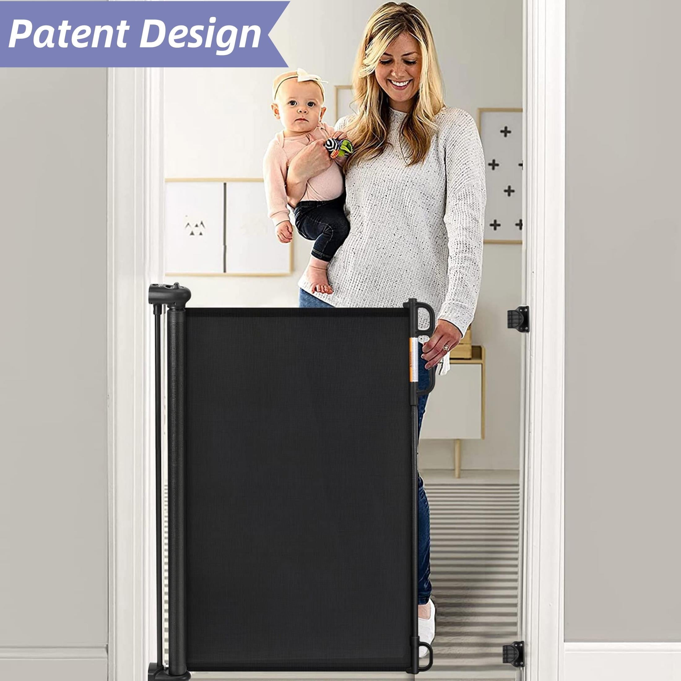 Black Retractable Plastic Baby and Pet Safety Gate